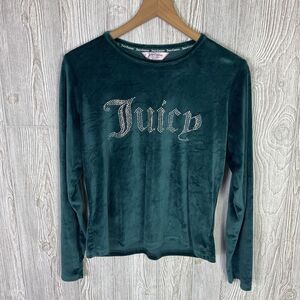 Vintage Y2K Juicy Couture Green Velvet Velour JUICY Pullover Sleepshirt Size Lar